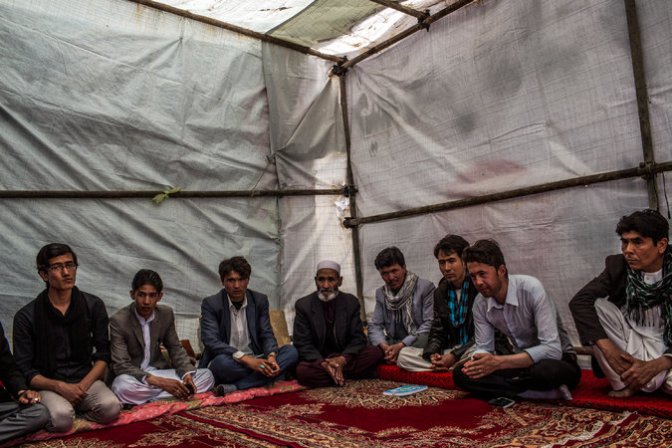 Activists and relatives of abducted Hazaras gathered this week in Kabul, Afghanistan, as part of a protest against government inaction. Credit Bryan Denton for The New York Times